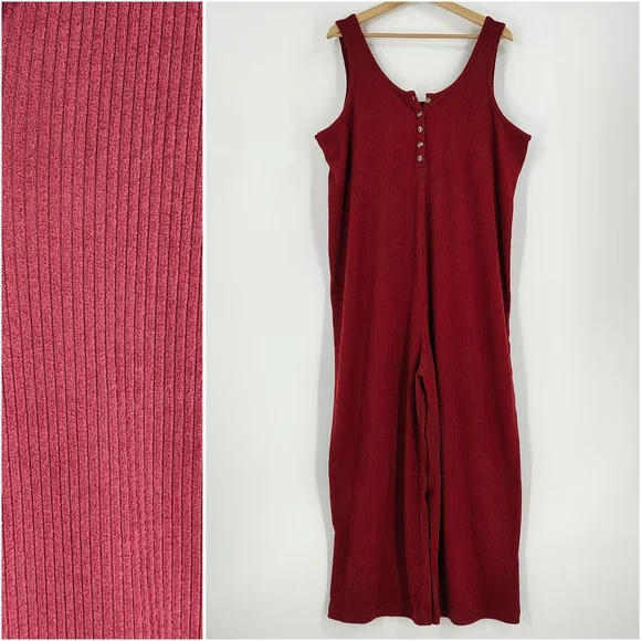 Old Navy Red Ribbed Jumpsuit - Picture 1 of 5